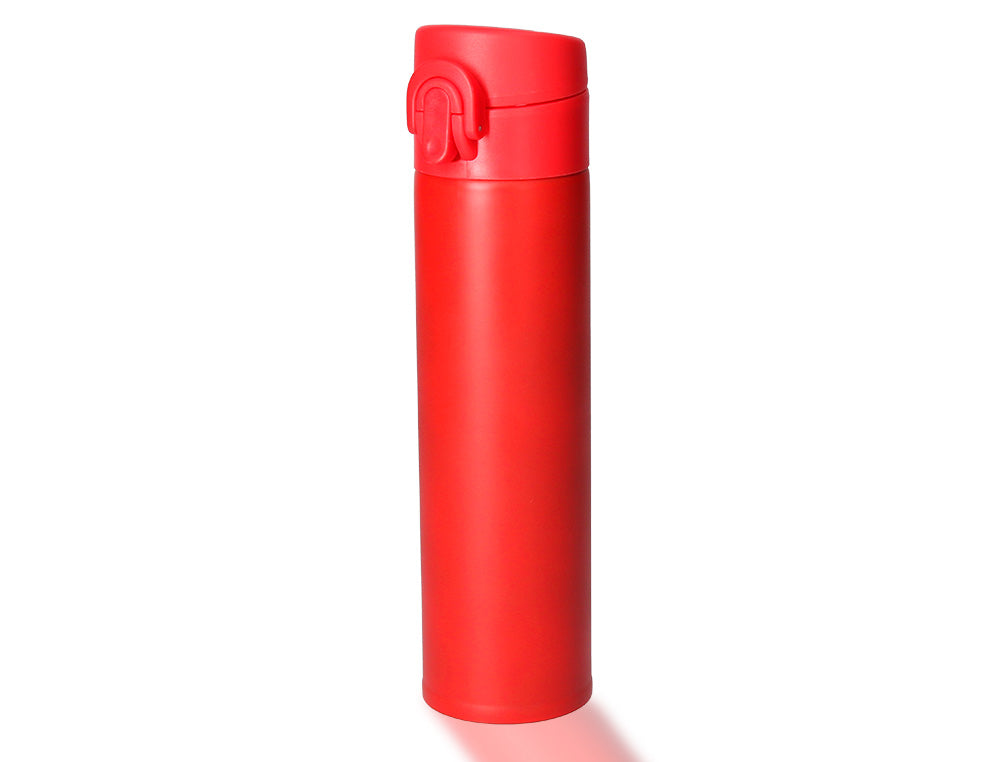 TERMO LIDERPAPEL ACERO INOXIDABLE CON DOBLE COBERTURA Y SISTEMA DE APERTURA FACIL CON BOTON 330 ML